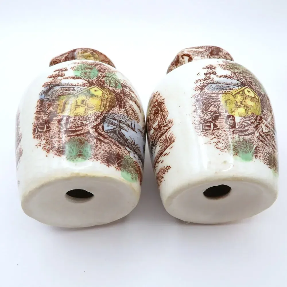Vintage NASCO Mountain Woodland Salt Pepper Shakers Caddy Transferware Japan